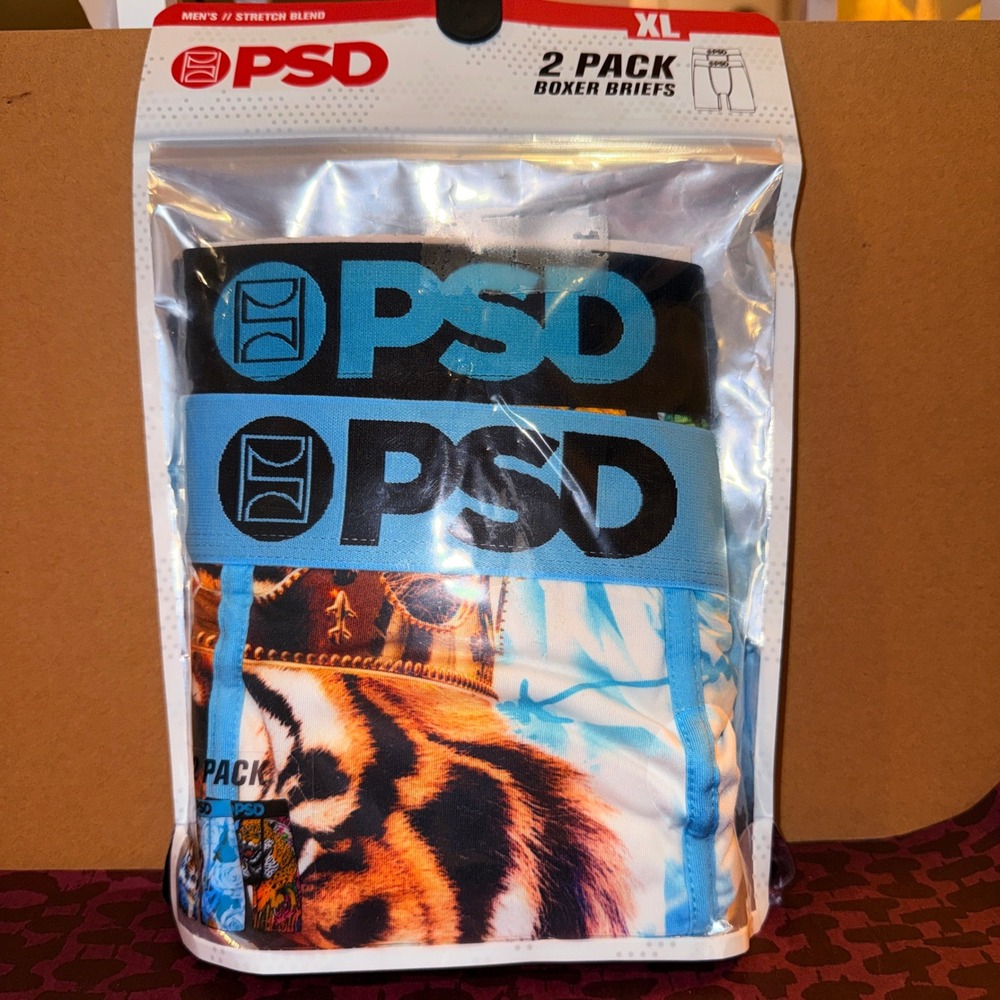 PSD Boxer Briefs Men XL NEW 2-Pack Beast Mode Tiger Leopard Stretch Underwear